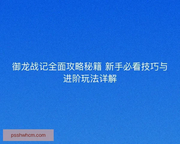 御龙战记全面攻略秘籍 新手必看技巧与进阶玩法详解